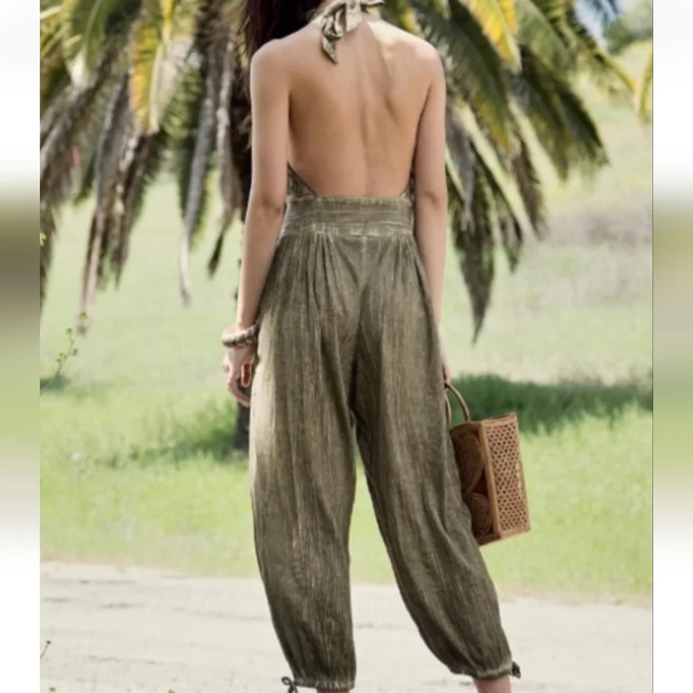 FREE PEOPLE Travel Light Halter Jumpsuit Size XS - Picture 7 of 10